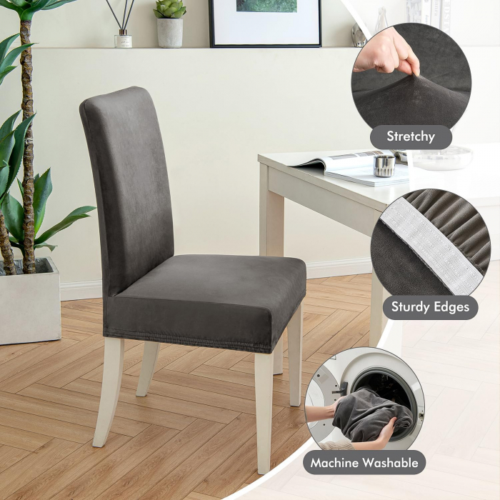 Huse elastice din catifea, impermeabile, pentru scaune, culoare gri inchis, set 6 bucati [2]