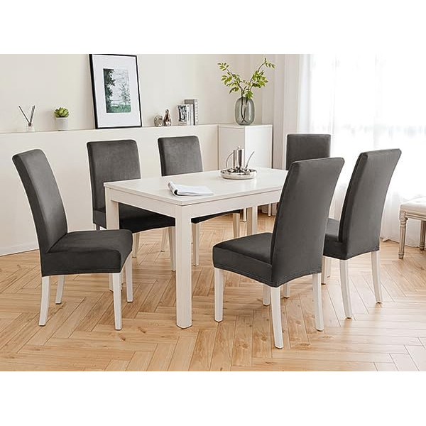 Huse elastice pentru scaun, din catifea, impermeabile Miulee, set 6 bucăți, gri închis, 38-50x38-50x2,5-10cm [7]