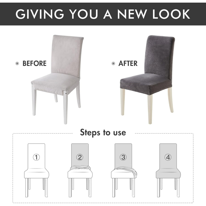 Huse elastice pentru scaun, din catifea, impermeabile Miulee, set 6 bucăți, gri închis, 38-50x38-50x2,5-10cm [6]