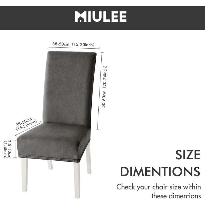 Huse elastice pentru scaun, din catifea, impermeabile Miulee, set 6 bucăți, gri închis, 38-50x38-50x2,5-10cm [5]
