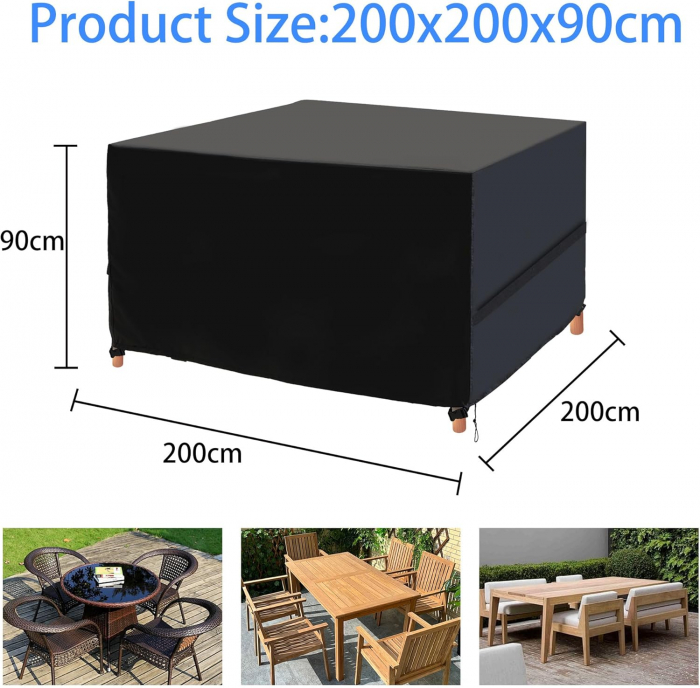 Huse pentru mobilier de grădină din material Oxford 420D, impermeabile, rezistente la UV, rezistentă la rupere 125 x 125 x 72 cm - negru [2]