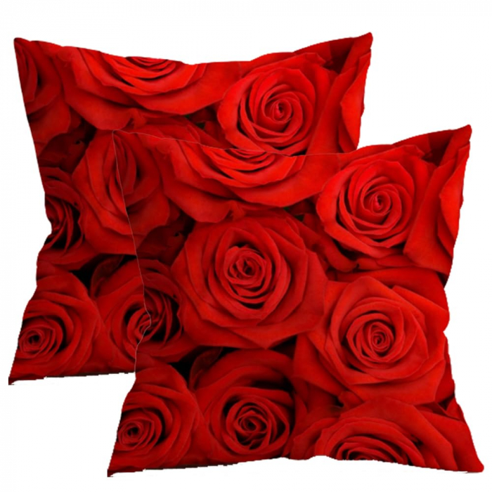 Huse pentru perini ornamentale 45x45 cm, set 2 piese, trandafiri rosii [1]