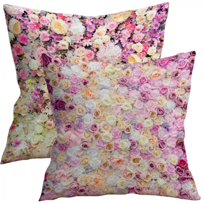 Huse pentru perini ornamentale 45x45 cm, set 2 piese, flori mici roz [1]