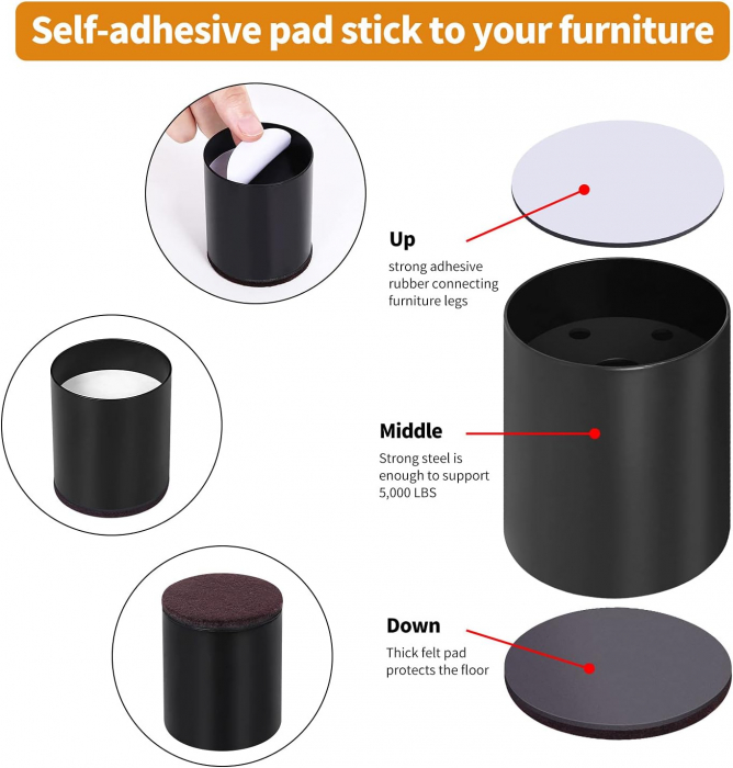 Inaltatoare de mobilier din otel carbon, inaltime 7 cm, latime 6 cm-set 4 bucati [3]