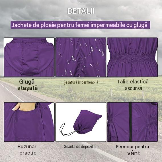 Geacă mov Damă PONCEAU, Jacheta Rezistentă la Apă și Vânt, cu Glugă, 100% Poliester, L [5]