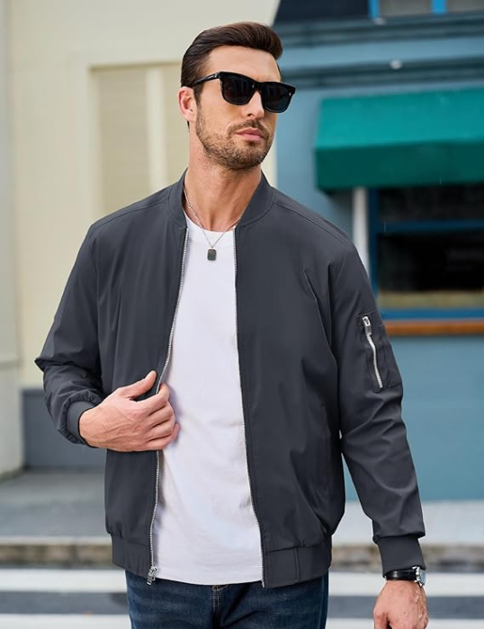 Jacheta gri pentru bărbați, subțire, de primăvară, ușoară, esențială, casual, 2XL [3]