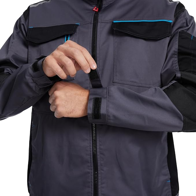 Jachetă gri de lucru pentru bărbați, dungi reflectorizante fermoar și nasturi, 3XL [5]