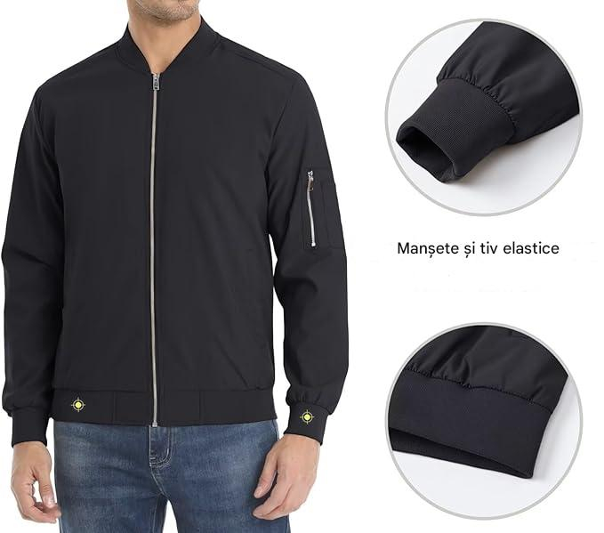 Jachetă neagra casual de vara pentru bărbați, Slim Windproof  L [5]