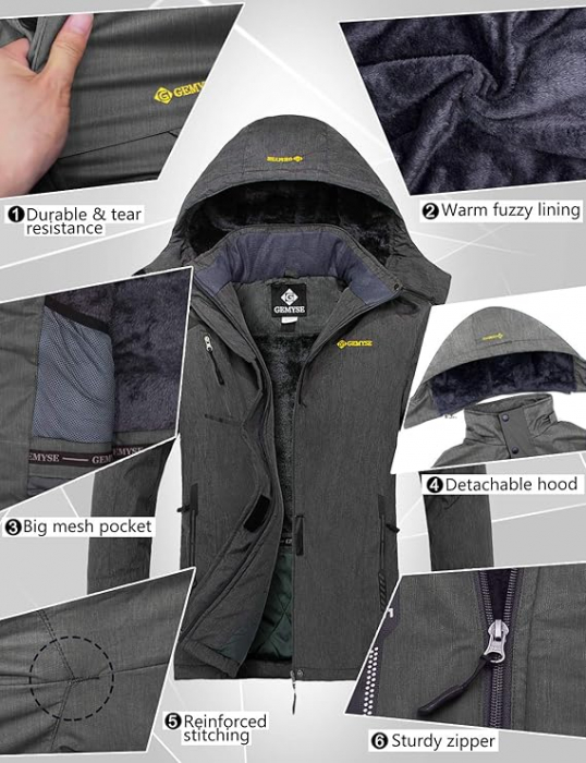 Jacheta sport de iarna femei, captusita, impermeabila, cu gluga si 4 buzunare, negru M [9]