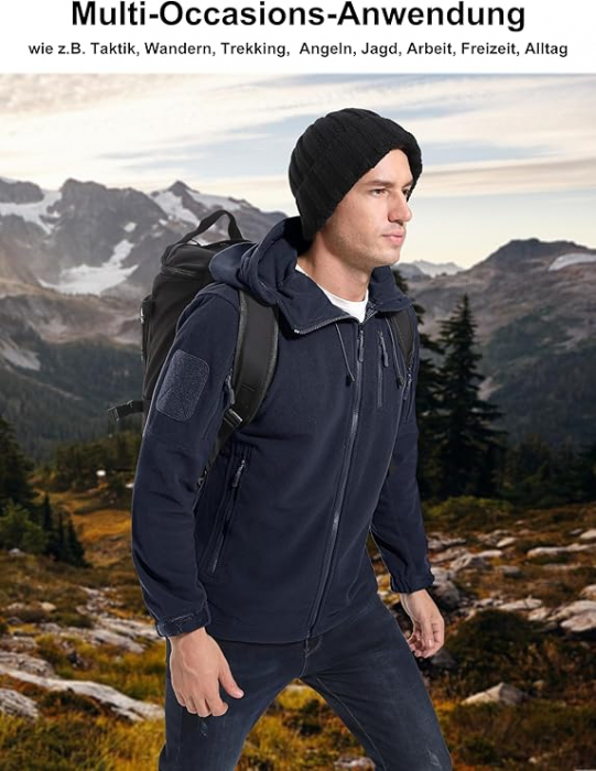 Jacheta termica Fleece pentru barbati XL, cu 5 buzunare si gluga, albastru inchis [6]
