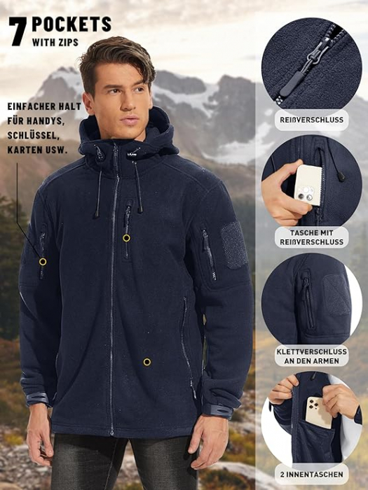 Jacheta termica Fleece pentru barbati XL, cu 5 buzunare si gluga, albastru inchis [5]