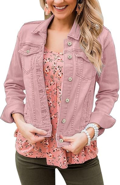 Jacheta usoara din denim, de primavara pentru femei, respirabila, Roz 2XL [5]