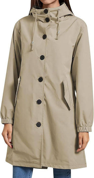 Jacheta usoara de vant pentru femei, respirabila, impermeabila, extralunga, Bej 2XL [1]