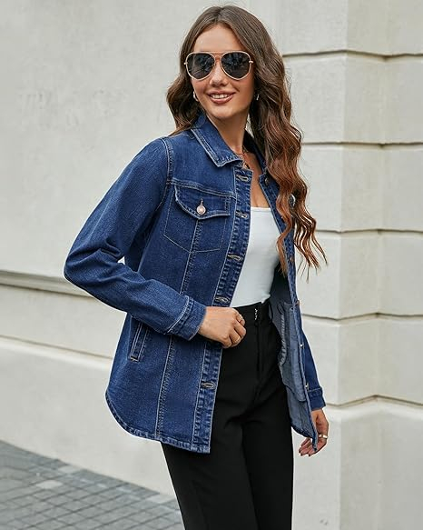 Jacheta usoara din denim, de primavara pentru femei, respirabila, Albastru M [3]