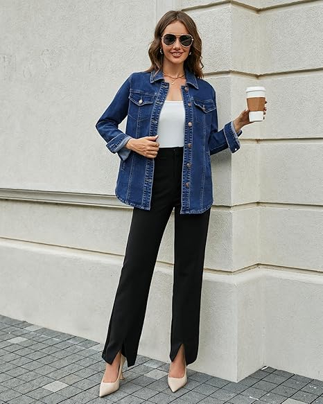 Jacheta usoara din denim, de primavara pentru femei, respirabila, Albastru M [6]