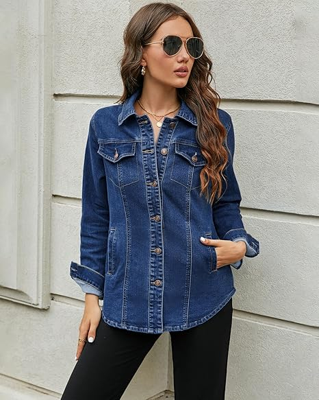 Jacheta usoara din denim, de primavara pentru femei, respirabila, Albastru S [5]
