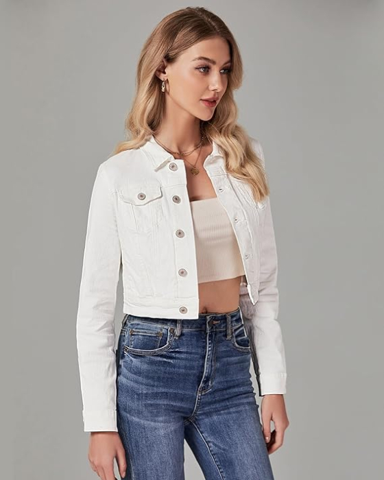 Jacheta Alba, usoara, din denim, de primavara pentru femei, respirabila, M [4]