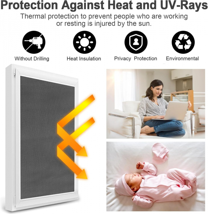 Jaluzea opaca pentru ferestre din panza Oxford, termoprotecție solară , fara gaurire, 20 Nano Adezivă, 145 x 100 cm [6]