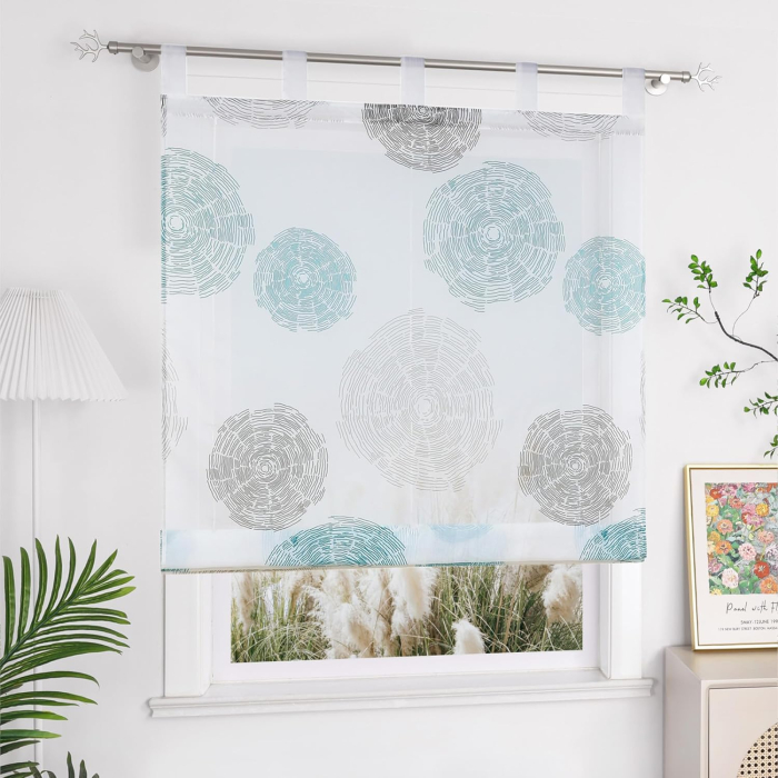 Jaluzea romană voile cu imprimeu cercuri transparentă cu bucle – Albastru 80x150cm [2]
