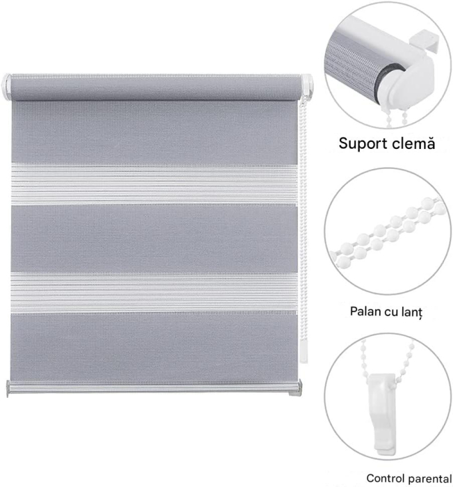 Jaluzea rulou de interior, fara gaurire,  50cm x 130cm (lățimea țesăturii 46 cm) Gri [4]