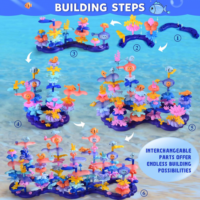Joc de constructie pentru dezvoltarea imaginatiei si indemanarii Gradina oceanica 156 piese [3]