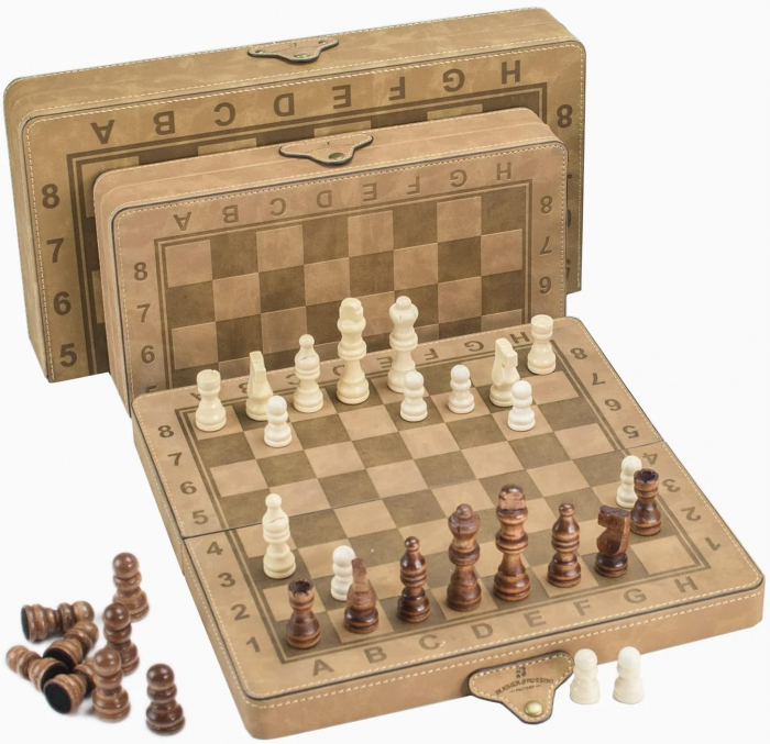Joc de sah pliabil, magnetic, imbracat in piele PU 300x300 mm, piesa de colectie [8]