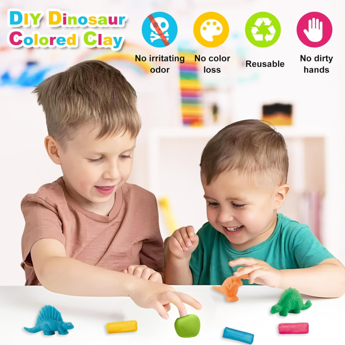 Joc educativ de modelare cu plastelina 5 bucati, 6 matrite de dinozauri, 15 piese [5]