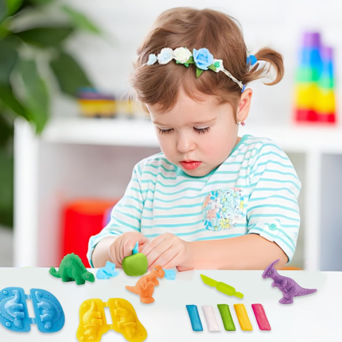 Joc educativ de modelare cu plastelina 5 bucati, 6 matrite de dinozauri, 15 piese [8]