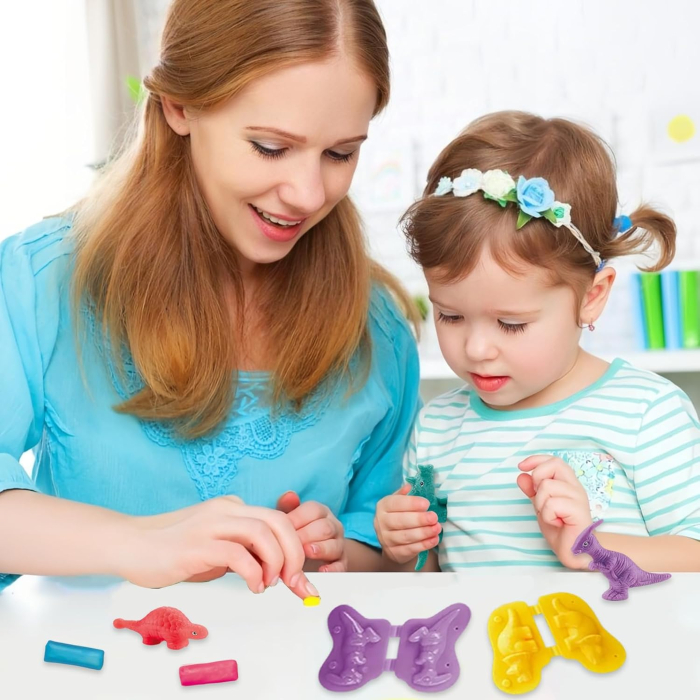 Joc educativ de modelare cu plastelina 5 bucati, 6 matrite de dinozauri, 15 piese [6]