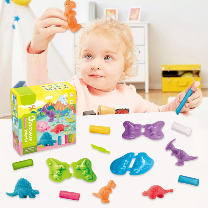 Joc educativ de modelare cu plastelina 5 bucati, 6 matrite de dinozauri, 15 piese [7]