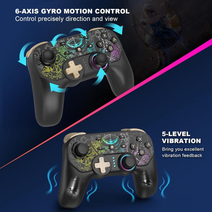 Controler Switch Pro modul RGB compatibil cu Switch/Lite/OLED/Mac/PC – Negru [5]