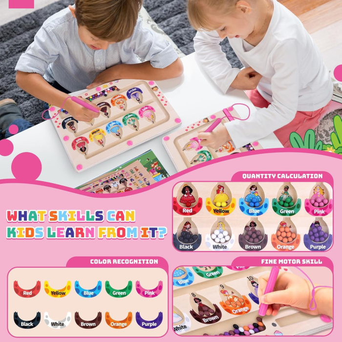 Joc magnetic de atentie si indemanare pentru copii, labirint de selectare culori [5]