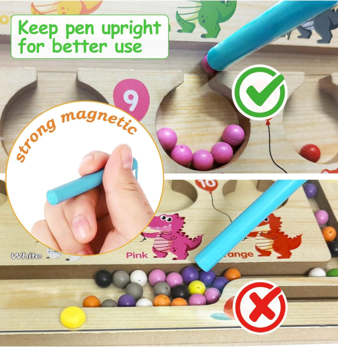 Joc magnetic de atentie si indemanare pentru copii, labirint de selectare culori cu dinozauri [3]