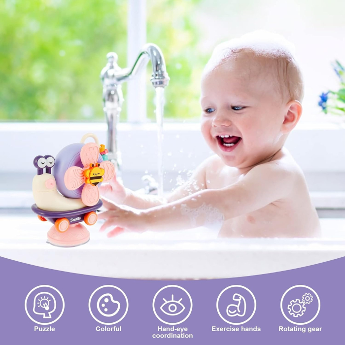 Joc senzorial Montessori pentru bebeluși de 1 an, melc zornaitor 16x12x8 cm [3]