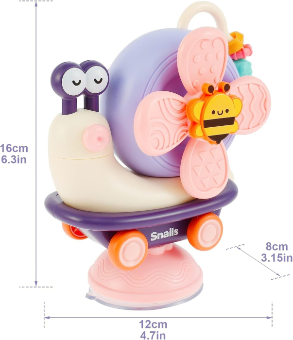 Joc senzorial Montessori pentru bebeluși de 1 an, melc zornaitor 16x12x8 cm [7]