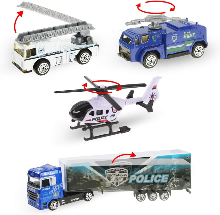 Jucarie camion de transport cu 8 masinute de interventii si un elicopter [3]