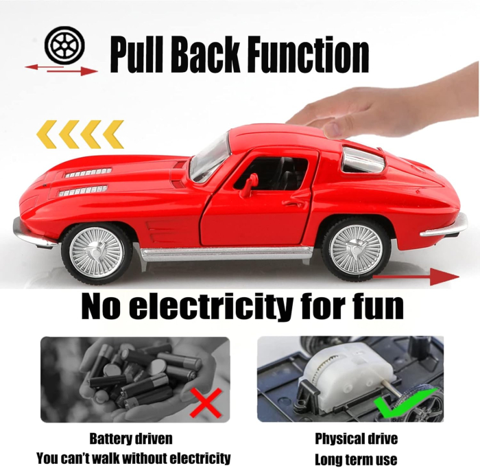 Model de mașină Chevrolet Corvette 1/36, jucărie din aluminiu cu funcție de raliu – roșu [5]