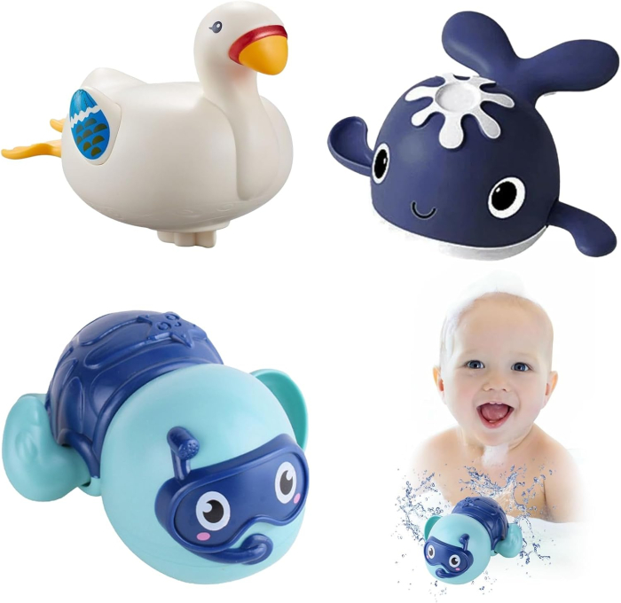 Jucării de baie pentru copii, cu mecanism de răsucire, broască țestoasă, balenă, gâscă [1]