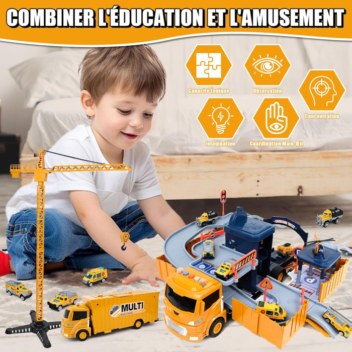 Jucarie camion de constructii cu 6 masini, 1 macara, 1 elicopter [3]