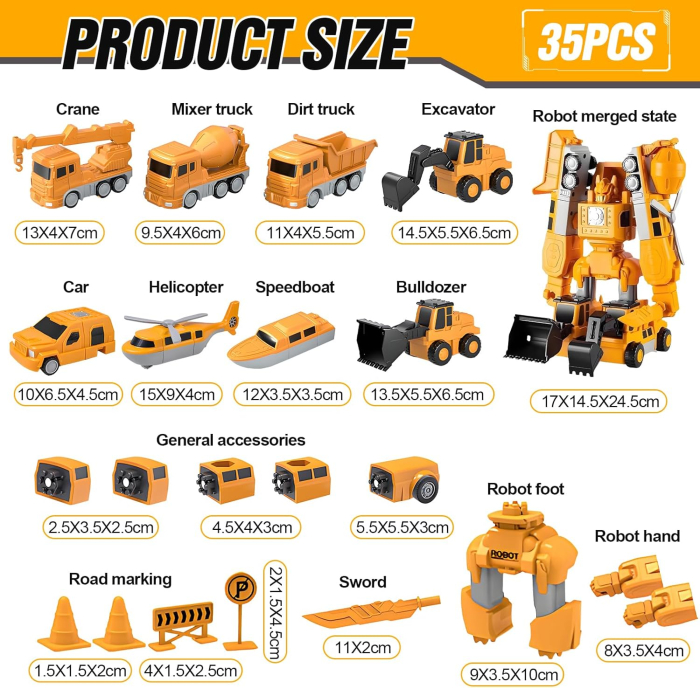 Jucarie Trnasformer robot- 8 masini de constructie-35 piese [2]