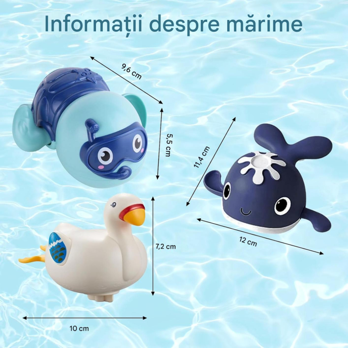 Jucării de baie pentru copii, cu mecanism de răsucire, broască țestoasă, balenă, gâscă [3]