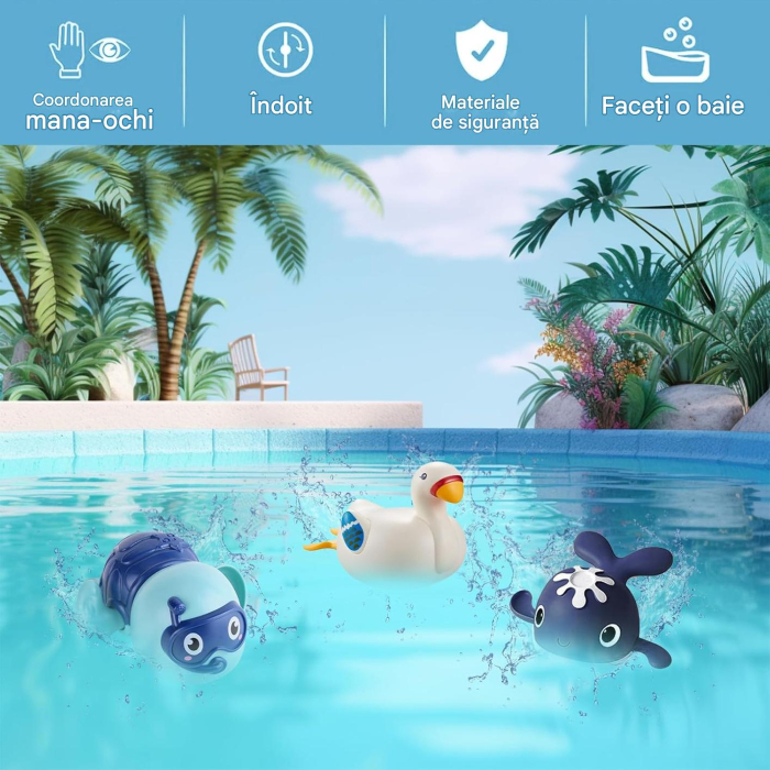 Jucării de baie pentru copii, cu mecanism de răsucire, broască țestoasă, balenă, gâscă [2]