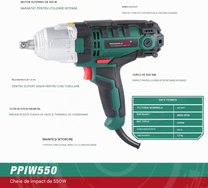 Cheie Impact POSENPRO 550W, 500 Nm, 3800 rpm, 1/2", 4 Tubulare, Valiza [2]
