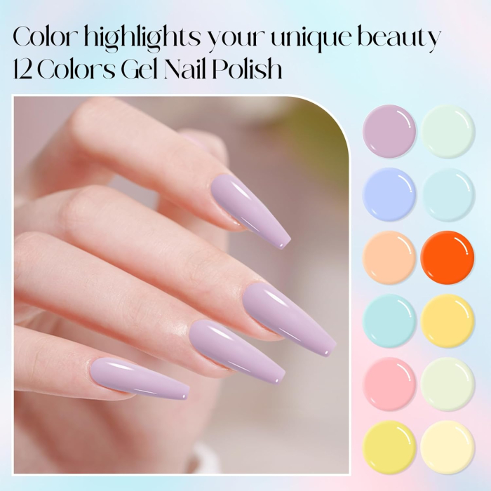 Kit de lac de unghii semi-permanent cu 12 culori, geluri UV DIY - Seria Ilustrație Candy [4]