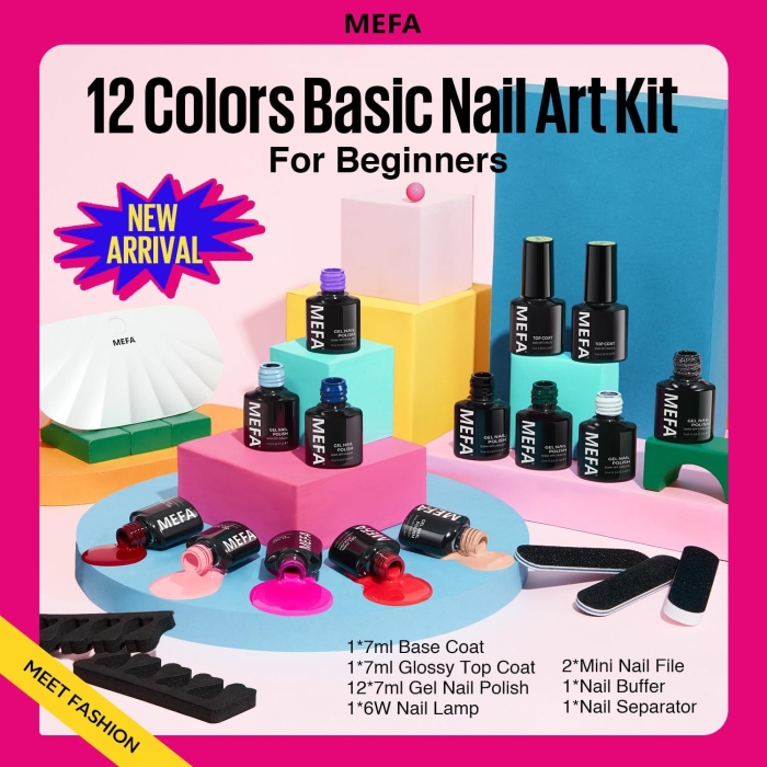 Kit de lac de unghii semi-permanent cu 12 culori și lampa UV 6 W, geluri UV [5]