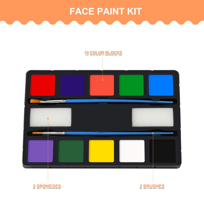 Kit de machiaj pentru copii cu 10 culori pe baza de apa, bureti si pensule [5]