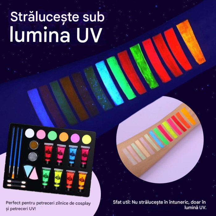 Kit de machiaj pentru copii cu 14 culori corporale fosforescente [3]