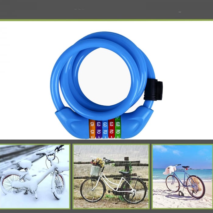 Lacat pentru bicicleta cu cifru 5 cifre si cablu albastru 120 cm [4]