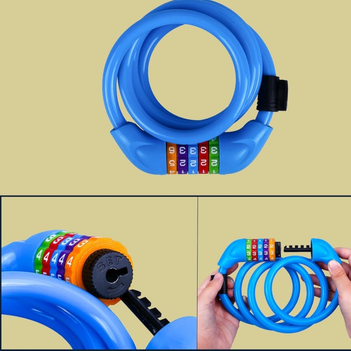 Lacat pentru bicicleta cu cifru 5 cifre si cablu albastru 120 cm [5]
