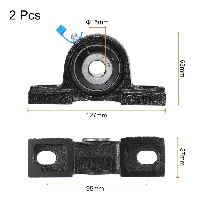 Lagăr cu Rulment UCP202, Ax 15 mm, Carcasă din Fontă, Gresabil, set 2 bucati [2]